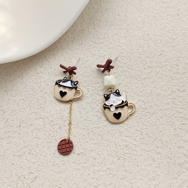 Alloy Cute Teacup Little Cat Earrings MIC-BLD100