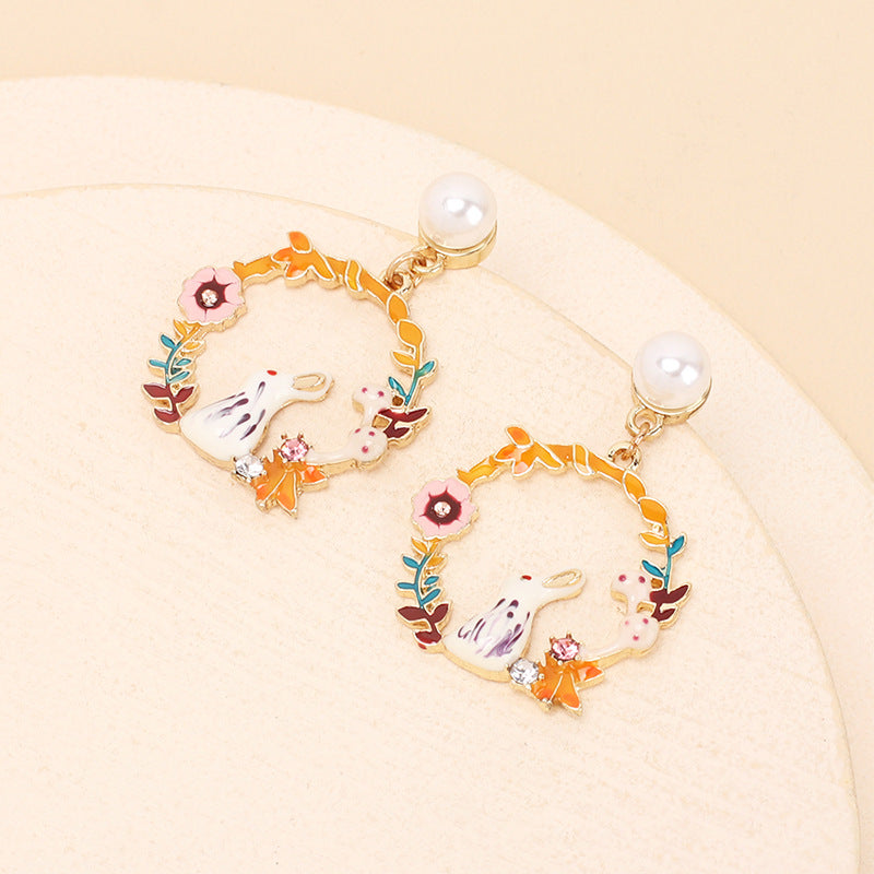 Alloy rabbit pearl earrings (Minimo de compra 5) MIC-YiRan008