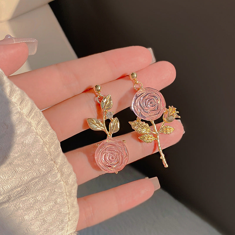 Alloy pink rose earrings MIC-HuaY007