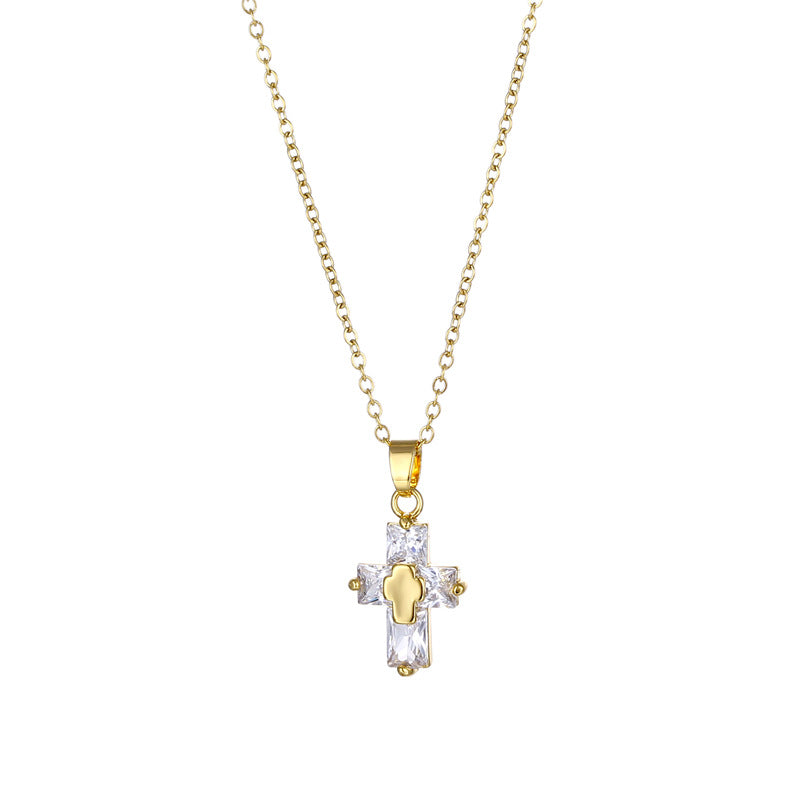 Stainless Steel Cross MYAro-paved Zirconia Necklace