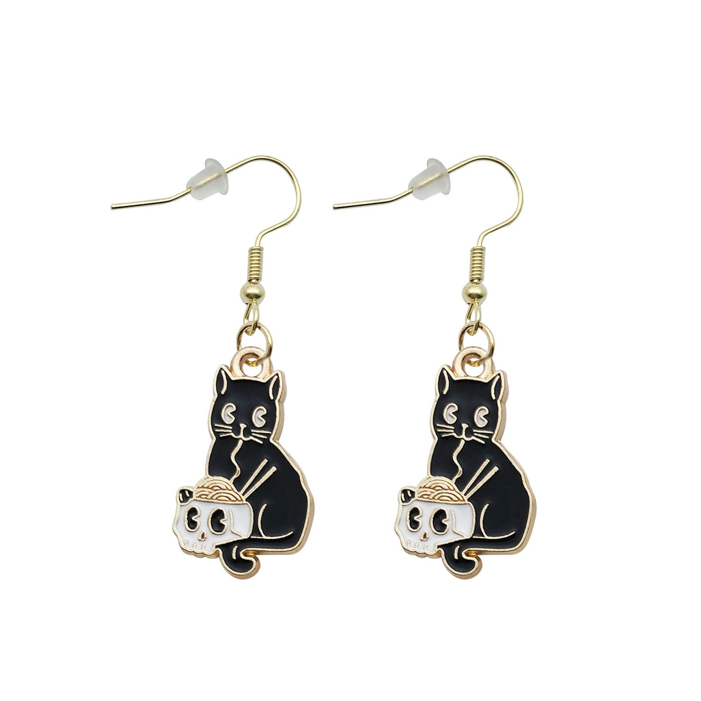 Alloy Halloween Black Cat Skull Earrings (Minimo de compra 5) MIC-OuL008