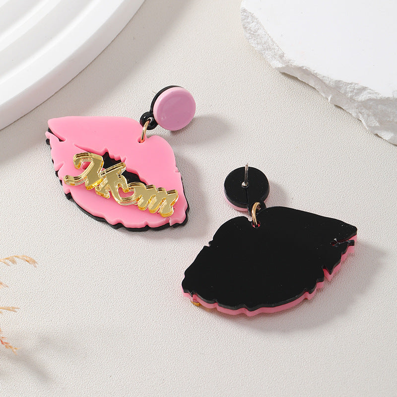 Acrylic Pink Lip Earrings MIC-KaiQ009