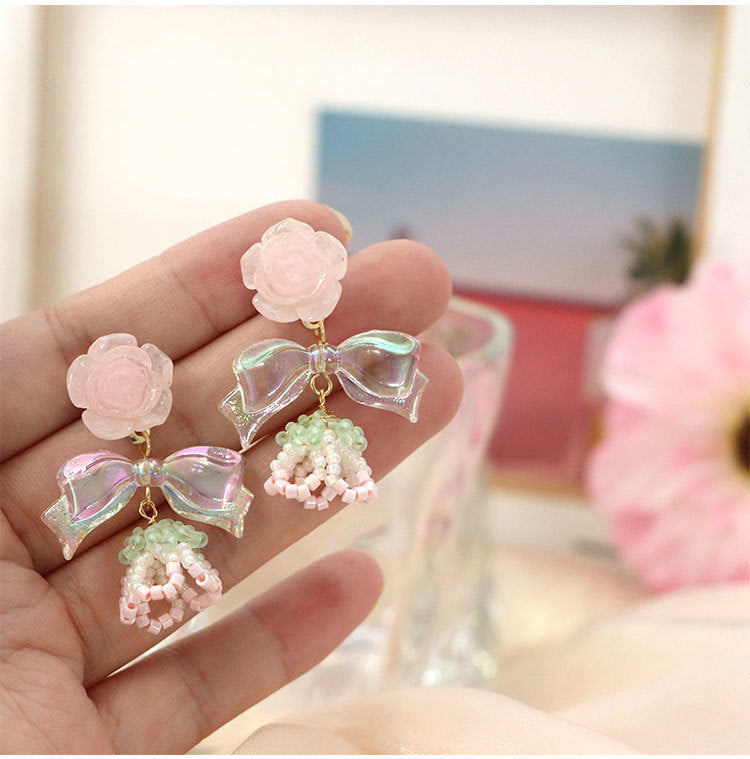 Alloy Pink Rose Earrings MIC-QingJ013