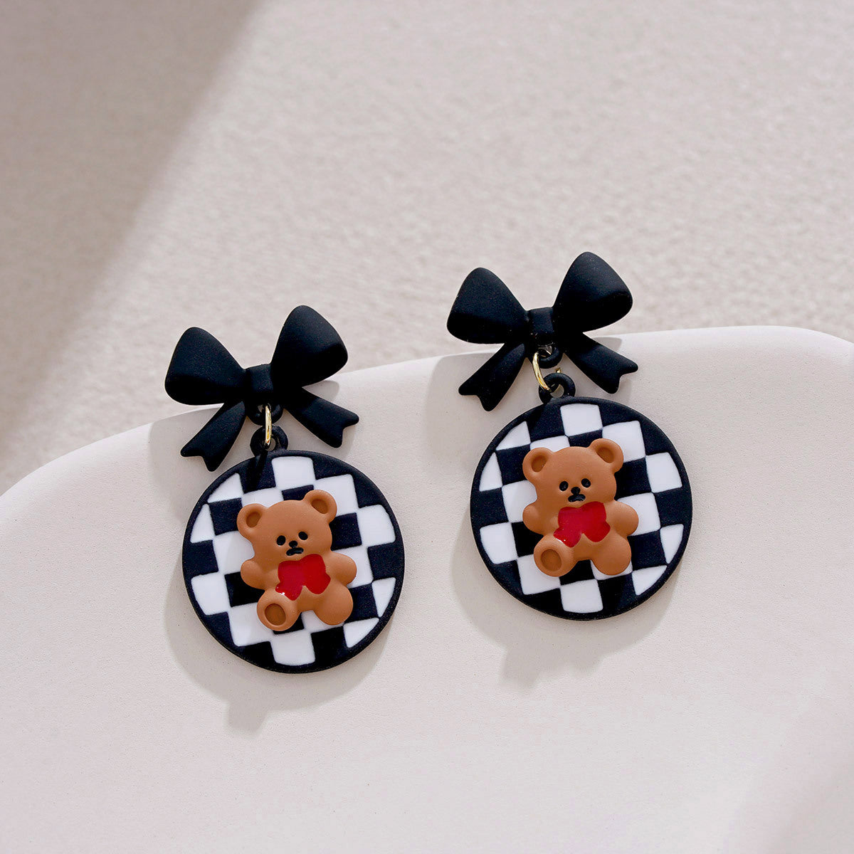 Alloy black bow teddy bear earrings MIC-XinXu028