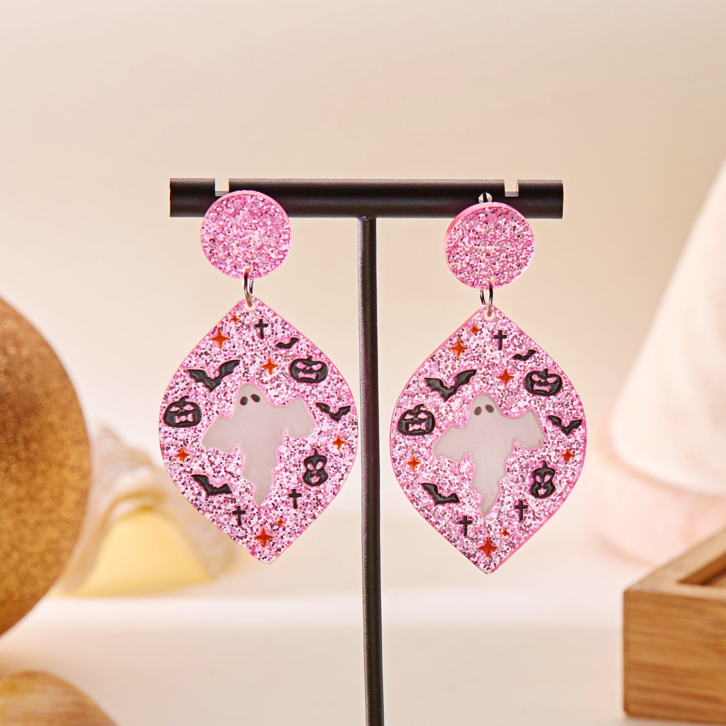 Alloy leaf carved pumpkin bat earrings MIC-ChuY006