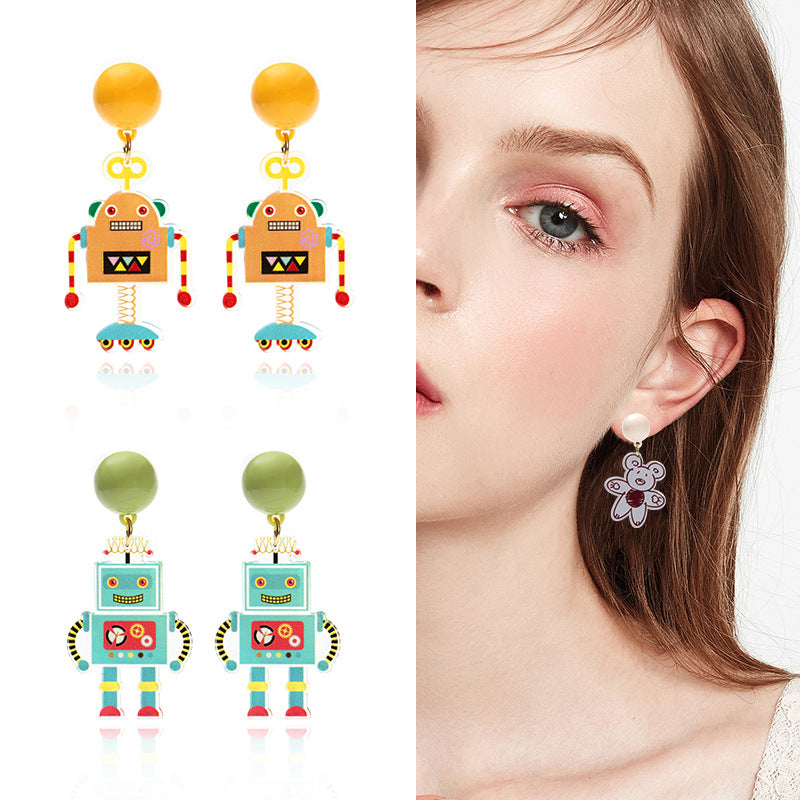 Acrylic Little Yellow Robot Earrings MIC-JuF011