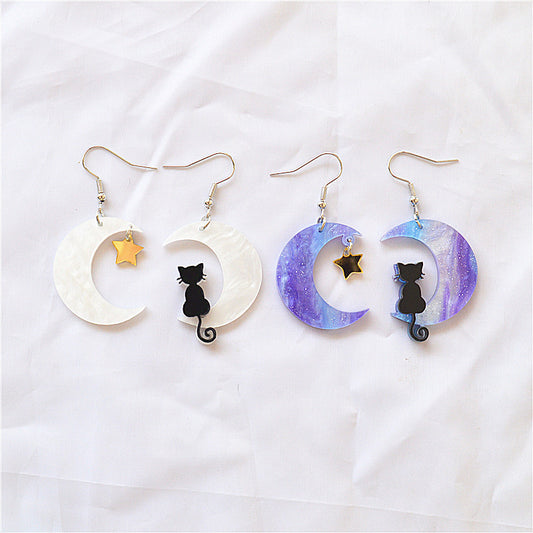 Acrylic asymmetrical cat star human earrings MIC-XieN065