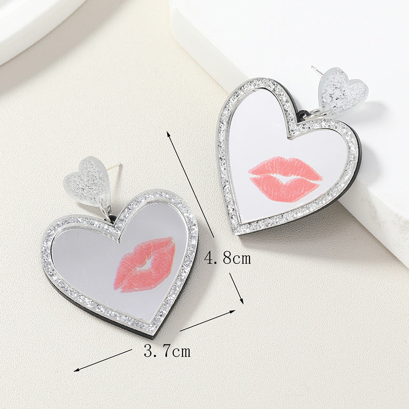 Acrylic Sparkling Pink Love Mirror Earrings (Minimo de Compra 3) MIC-HaoC004