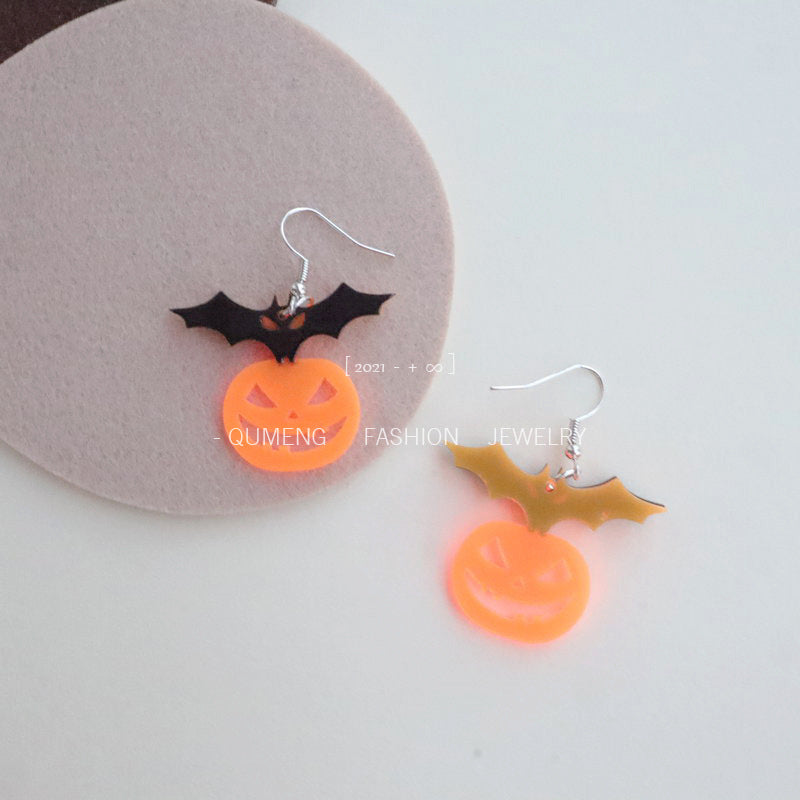 Acrylic Halloween Bat Pumpkin Earrings (Minimo de Compra 3) MIC-OuG070