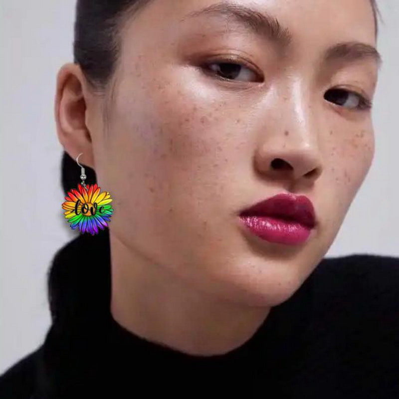 Acrylic Seven Color Rainbow Earrings MYA-XueP082