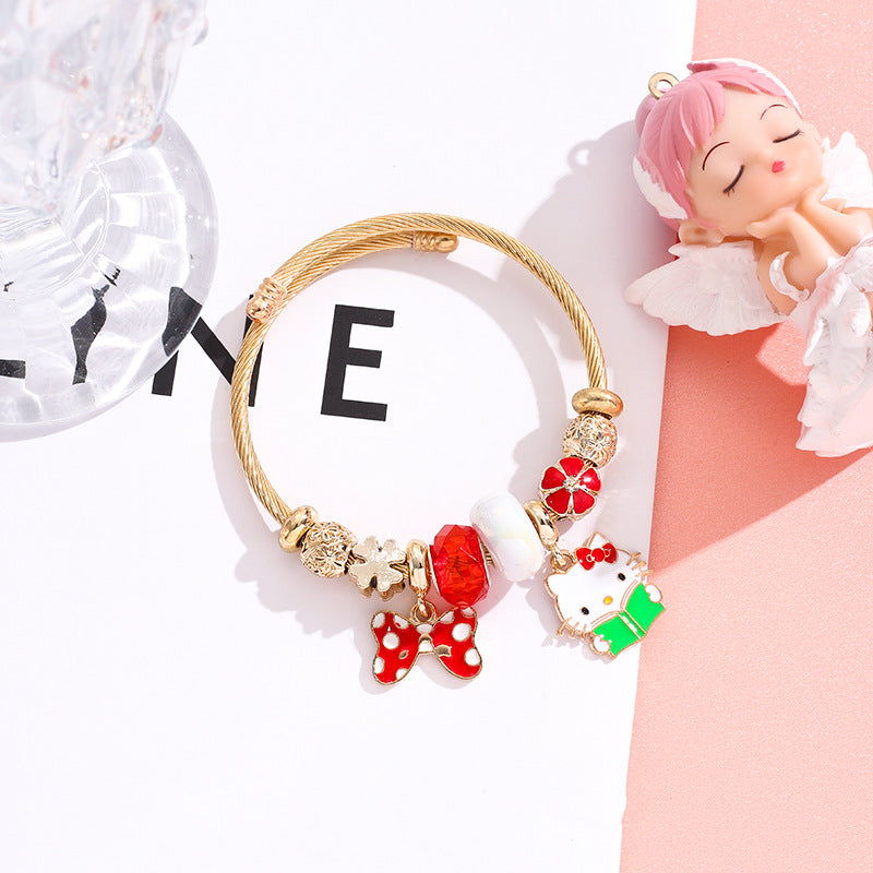 Bracelet Stainless Steel DIY Gold Bracelet Cartoon Cute Bow Bracelet Women (M) YWQL002