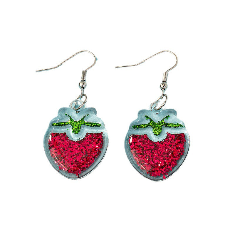 Alloy Bright Pink Fruit Strawberry Earrings MYA-AYN028