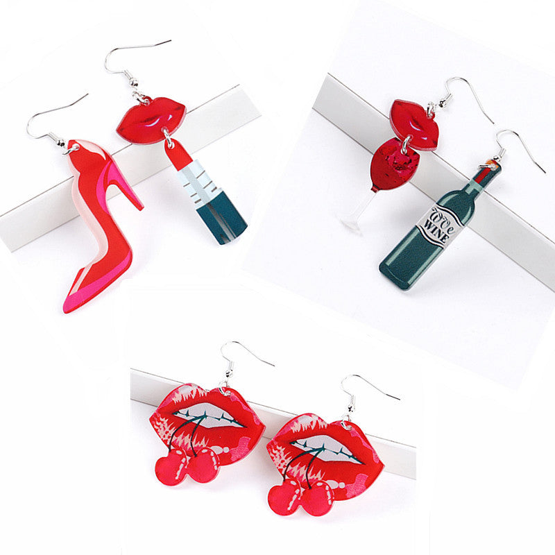 Acrylic Romantic Flame Red Lip Earrings MIC-ChouD013