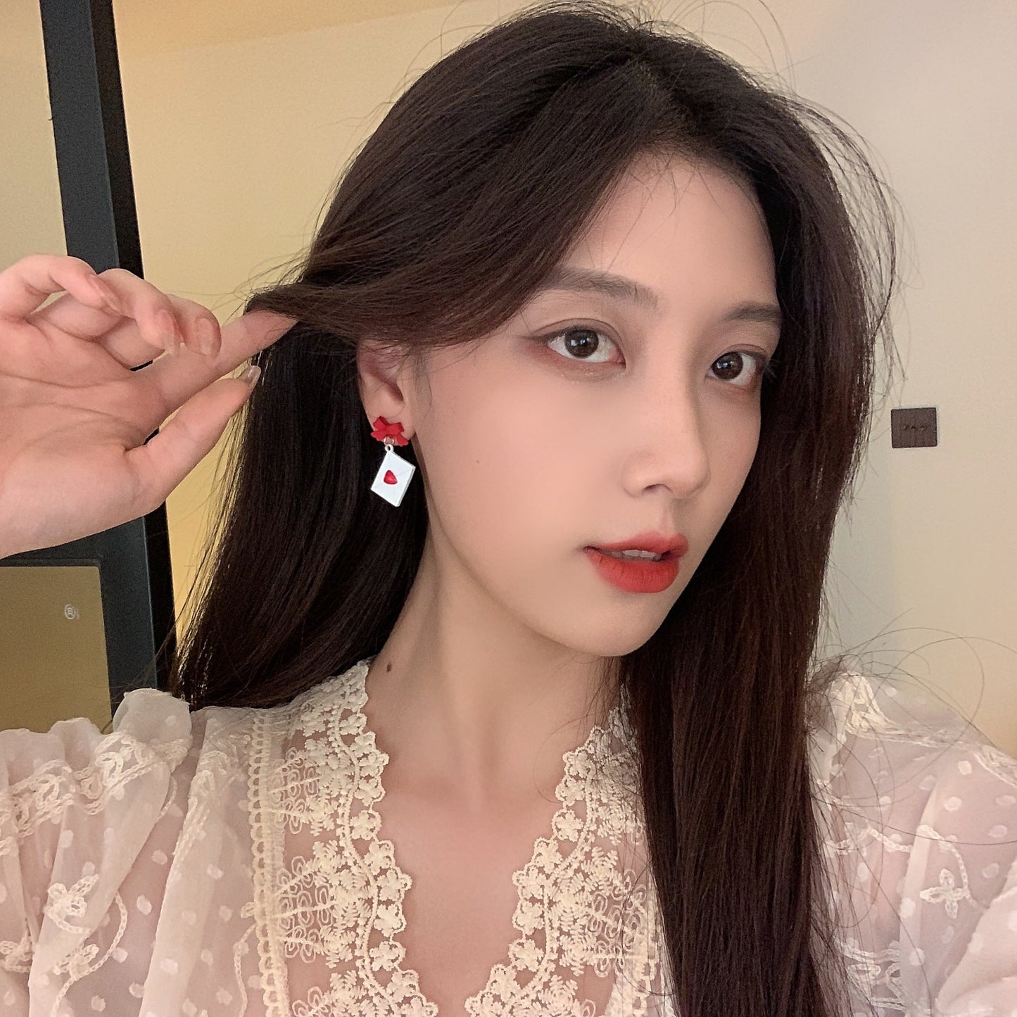 Alloy Heart Red Bow Tie Earrings MIC-APY001