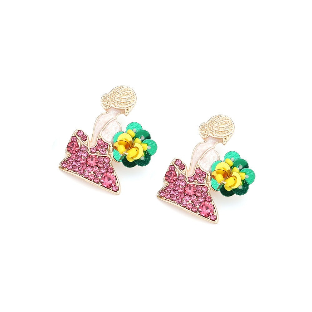 Alloy diamond studded cartoon girl earrings MIC-ManY044