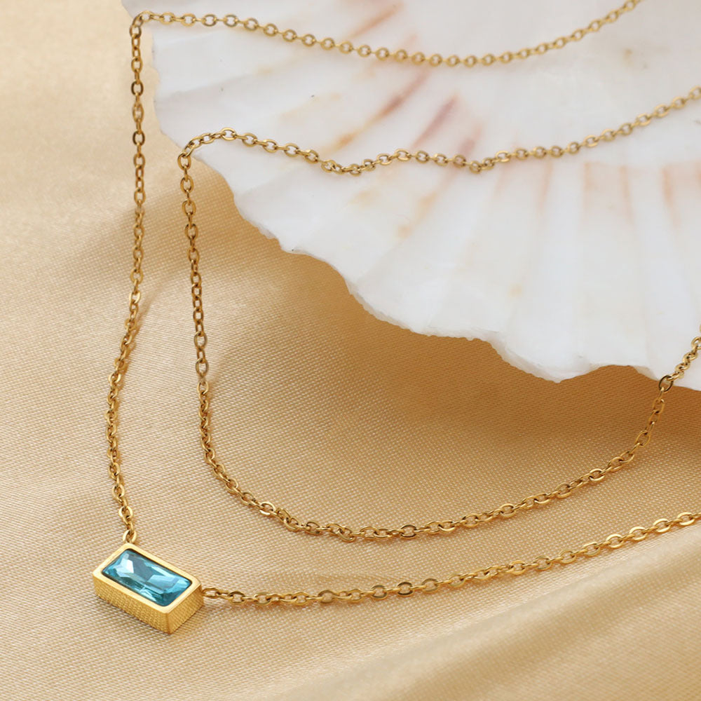 Stainless steel gold-plated double-layer blue zircon necklace MYA-XuanJ031