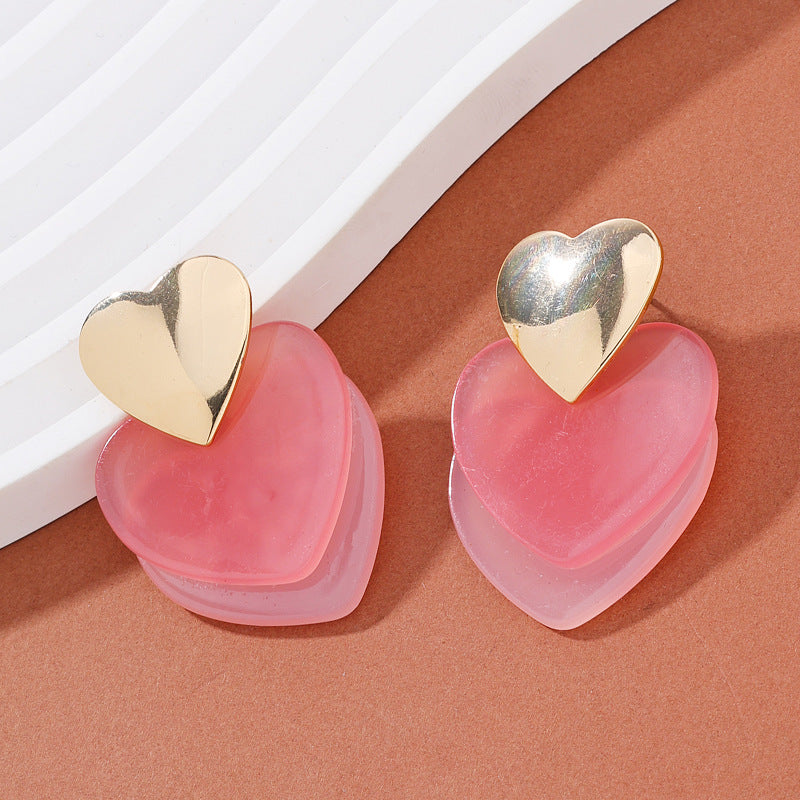 Alloy pink double-layer heart earrings MYA-AYN029