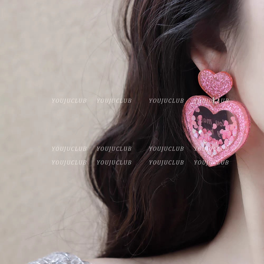 Acrylic quicksand peach heart earrings (Minimo de Compra 2) MIC-XiM053