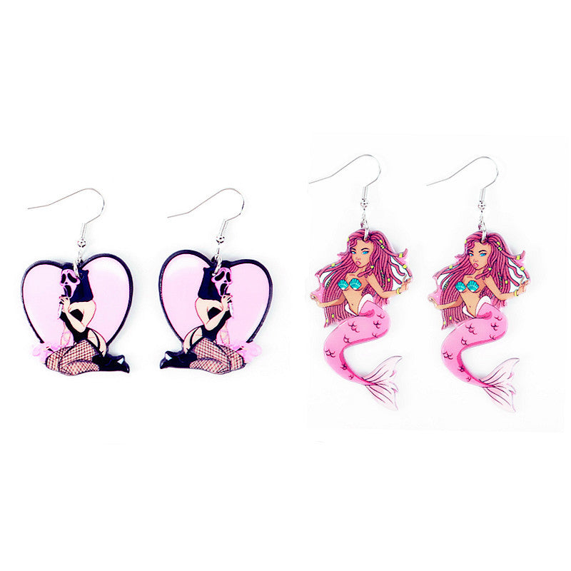 Acrylic sexy girl mermaid earrings MIC-ChouD022