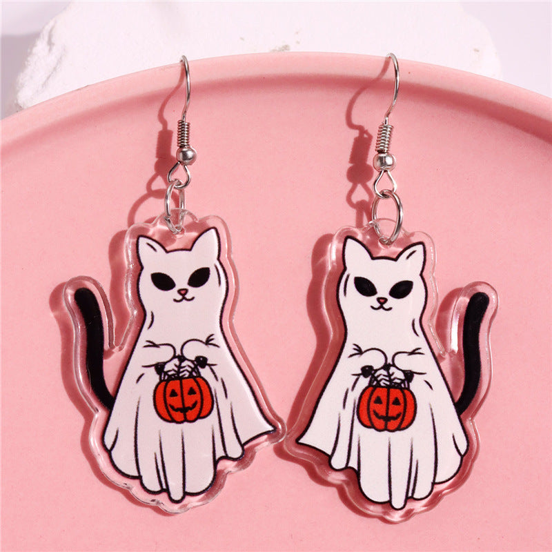 Alloy Pumpkin Cat Ghost Cat Earrings (Minimo de compra 2) MYA-HuanQ004