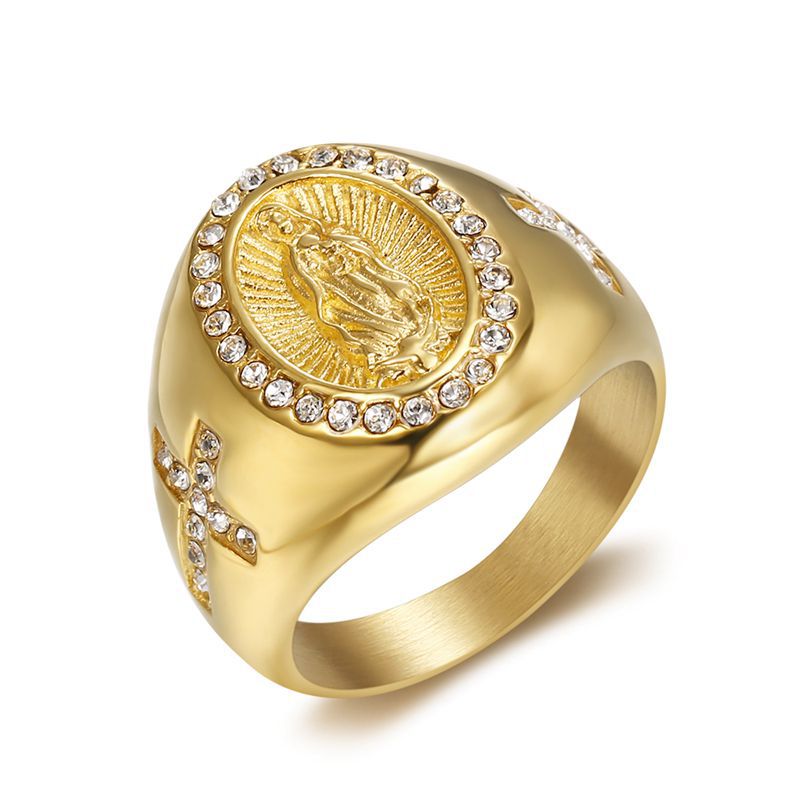 Gold Plated Stainless Steel Virgin Mary Ring MIC-FuY002