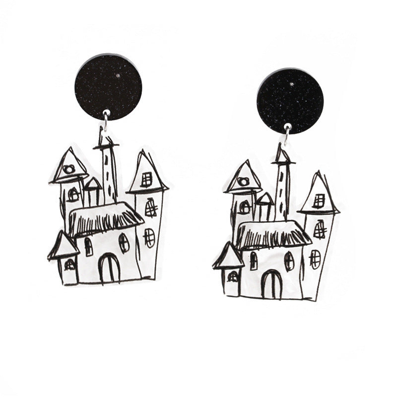 Acrylic Female Ghost Skull Pumpkin Earrings  (Minimo de Compra 2) MIC-MiL004