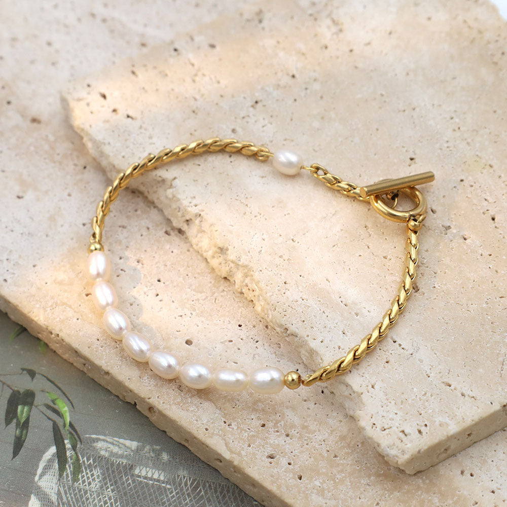 Stainless steel gold-plated Baroque pearl bracelet MYA-XuanJ022