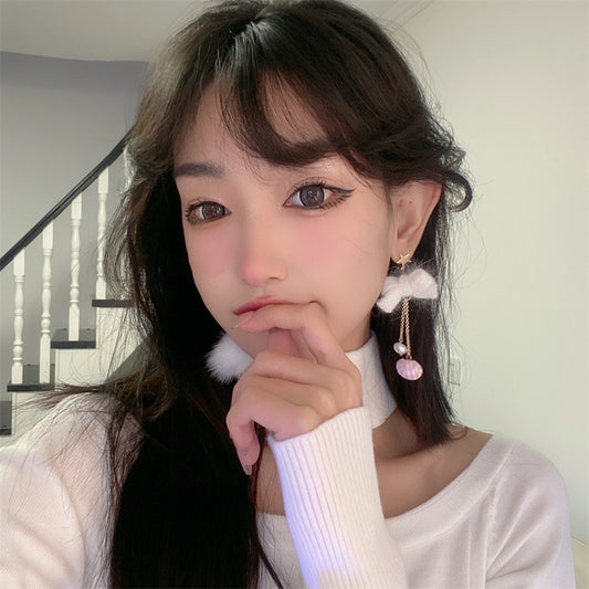 Alloy Asymmetric Bow Plush Earrings (Minimo de Compra 2) MIC-QingE001