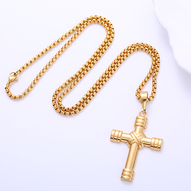 Jewelry Stainless Steel Plating 18k Gold Cross Pendant Necklace