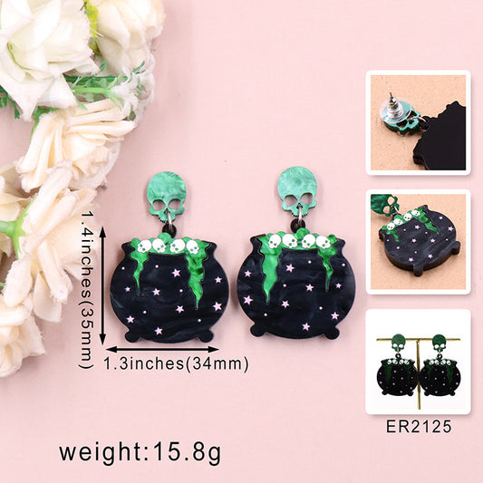 Acrylic Halloween Skull Head Earrings (Minimo de compra 5) MIC-XiaoY045