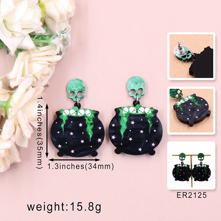 Acrylic Halloween Skull Head Earrings (Minimo de compra 5) MIC-XiaoY045