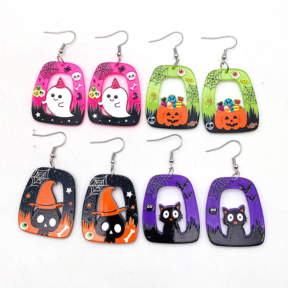 Acrylic Halloween Pumpkin Ghost Earrings (Minimo de Compra 2) MIC-ChenY011