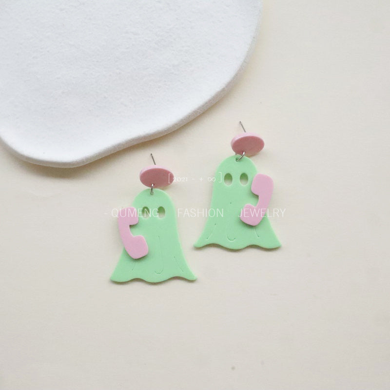 Acrylic Telephone Ghost Earrings （Minimo de compra 2） MIC-OuG022