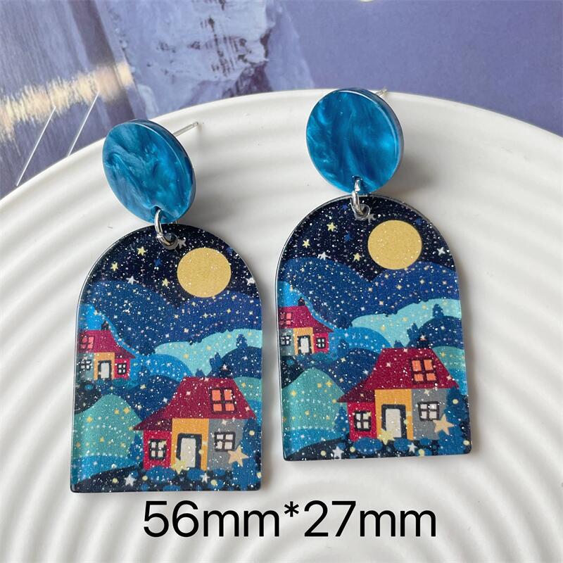 Alloy landscape oil painting retro earrings MIC-FanX017