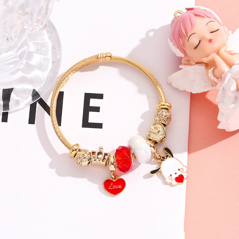 Bracelet Stainless Steel DIY Stainless Steel Bracelet Cartoon Cute KT Cat Gold Love Bracelet (M) YWQL003