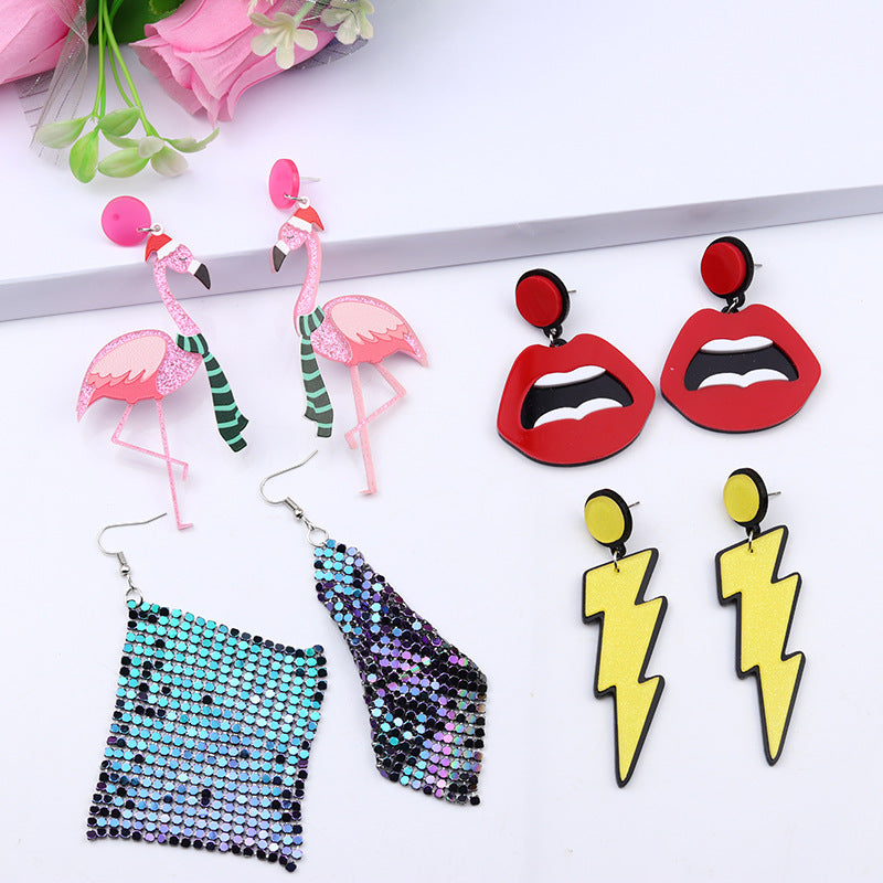 Acrylic Lightning Mouth Colorful Earrings MIC-DuAi007