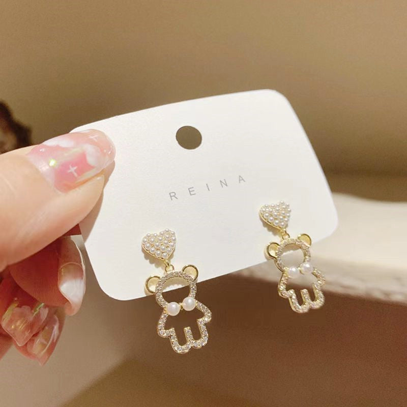 Alloy pearl love little bear earrings MIC-WanY002