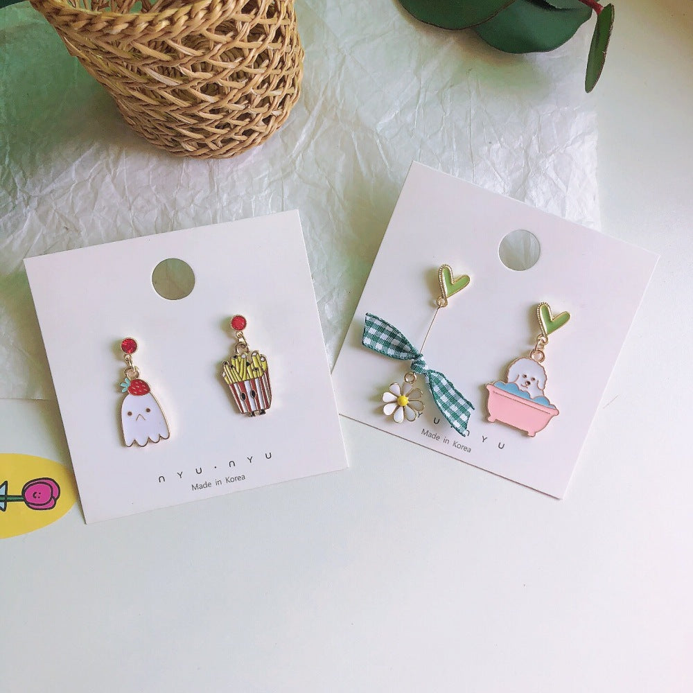 Earring Alloy Cute Bath Puppy Simple Pudding Chips MoN012