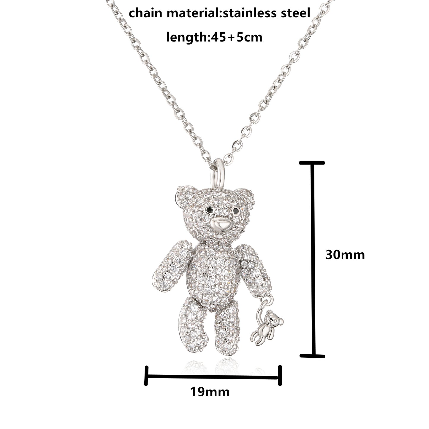 Stainless Steel Full Diamond Bear Necklace MYA-JuC017