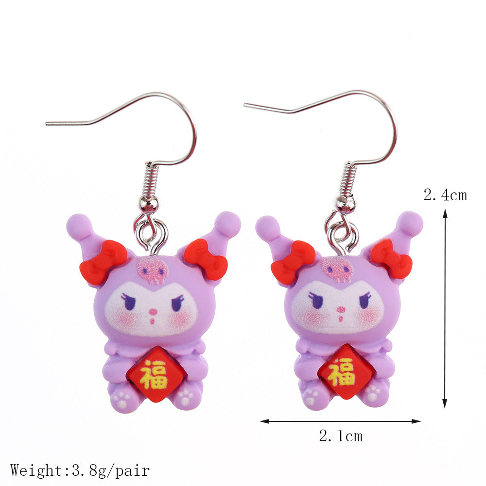 Earrings Plastic New Year Red Small Animal Cute Cartoon Meow Earrings niqing043