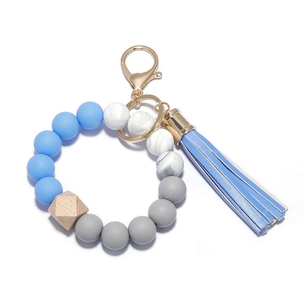 Silicone Beaded PU Leather Tassel Wristlet Keychain MIC-ZiGe001