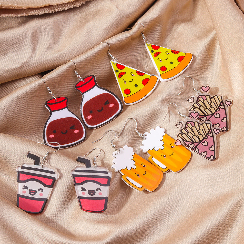 Acrylic cartoon pizza milk tea earrings (Minimo de Compra 2) MIC-YueS008