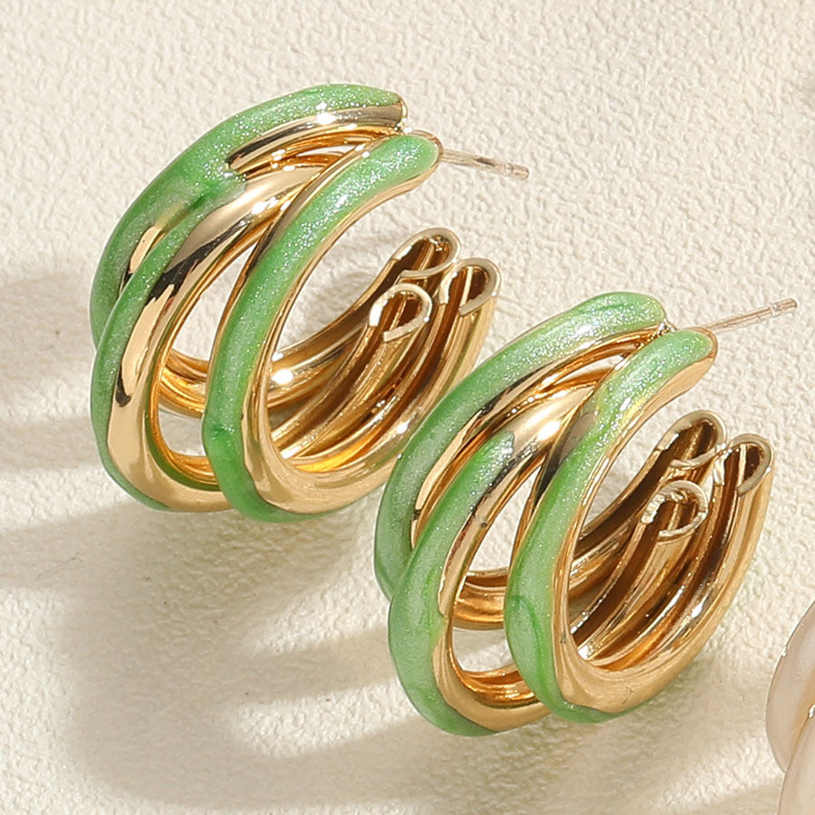 Alloy C-shaped copper tube colored oil drip earrings (Minimo de Compra 2) MIC-YingS008