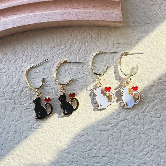 Alloy Drop Oil Love Cat Earrings (Minimo de Compra 2) MIC-PingH035