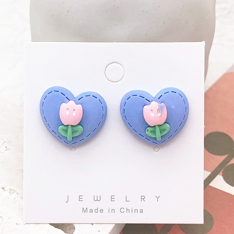 Resin Colored Peach Heart Earrings  (Minimo de Compra 2) MIC-ShiJ003