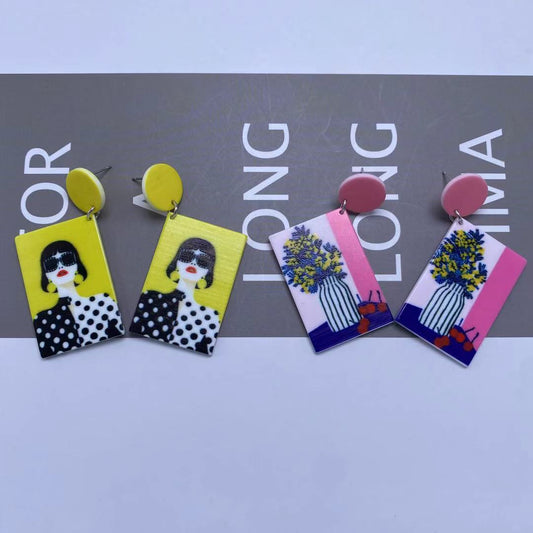 Acrylic colored portrait trendy earrings MIC-ChiC024