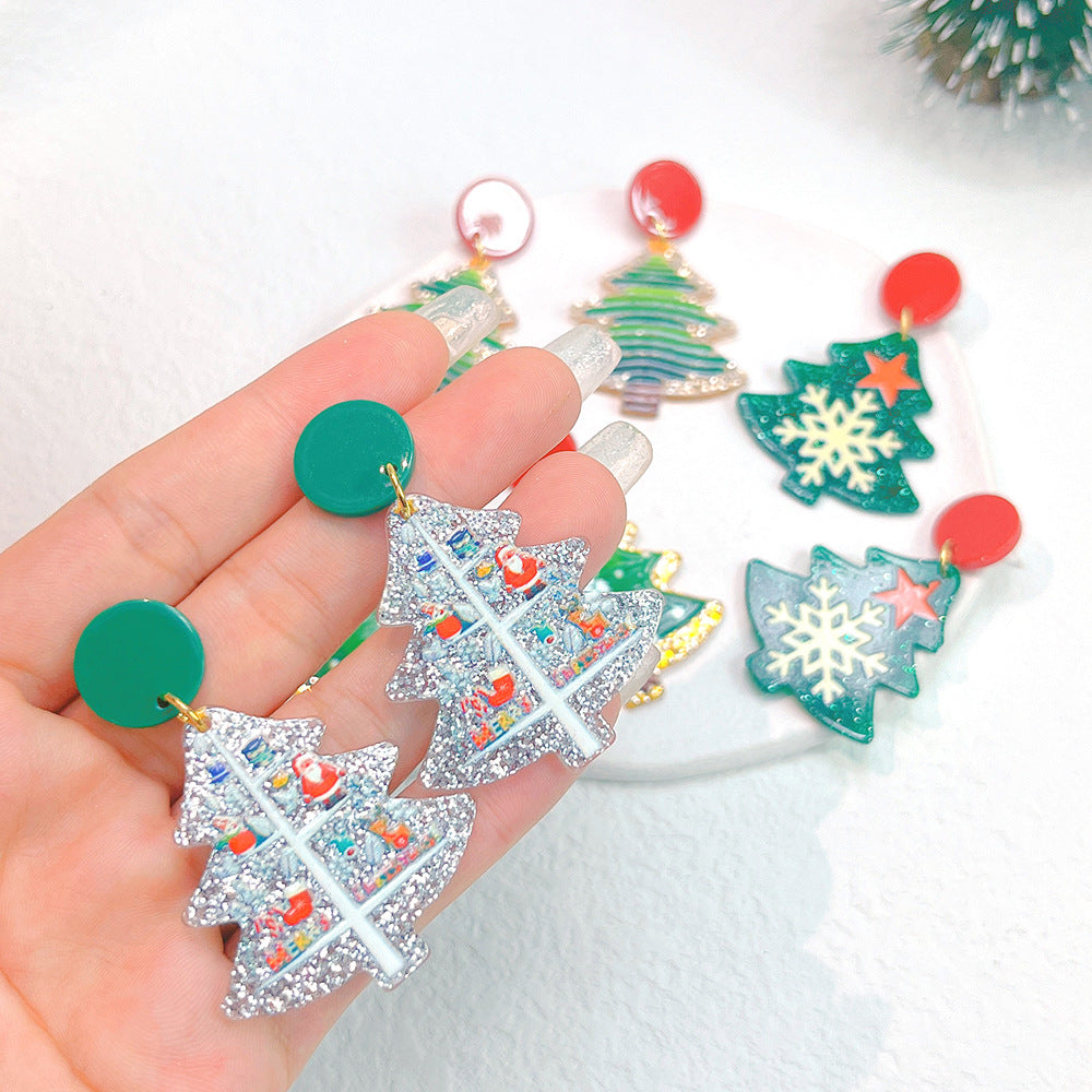 Alloy printed Christmas tree earrings (Minimo de Compra 2) MYA-PingH038