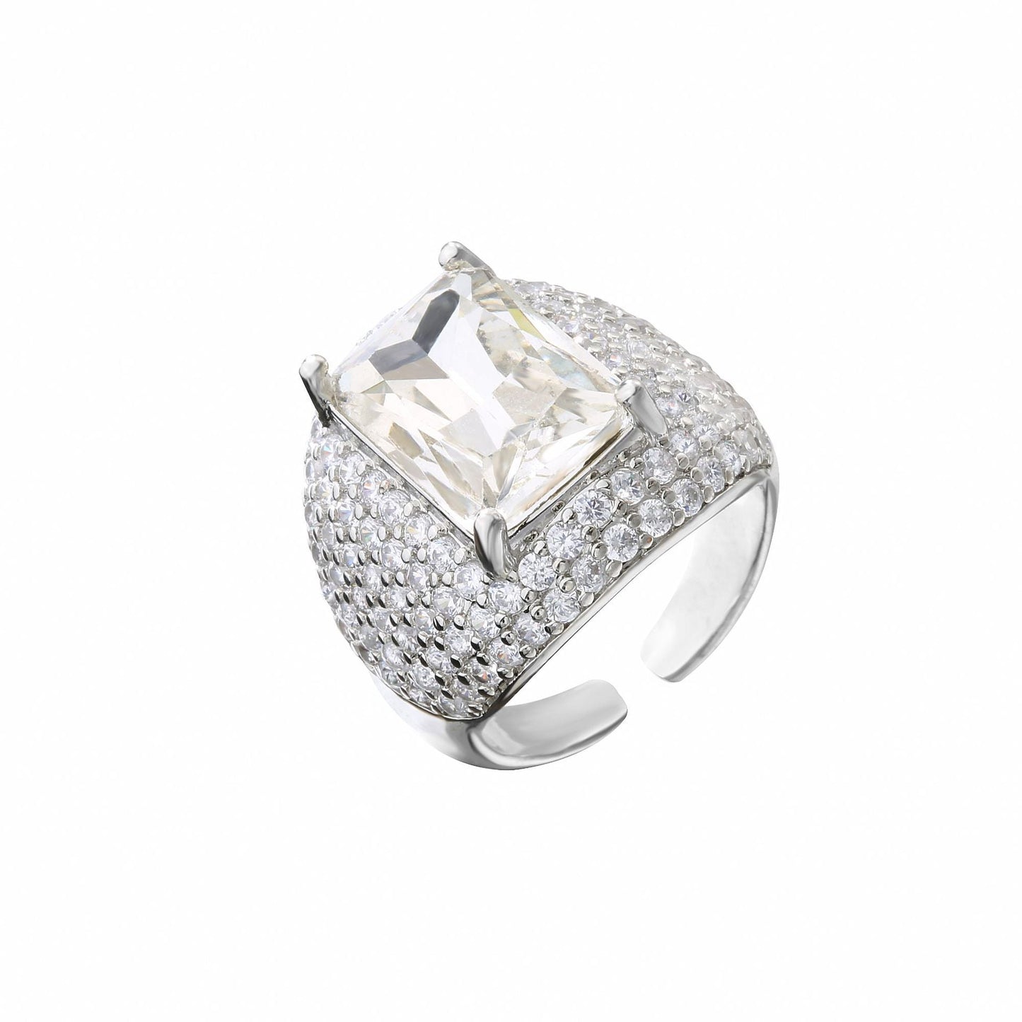 Micropaved Fancy Diamond Square Zirconia Ring MIC-JuC004