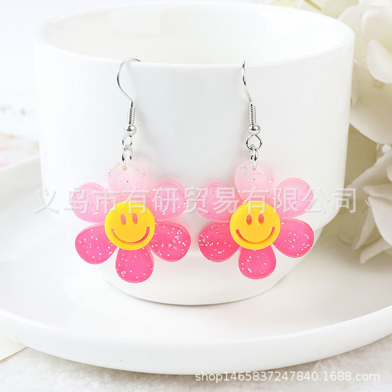 Acrylic smiley face sunflower earrings (Minimo de Compra 2) MIC-YouY017