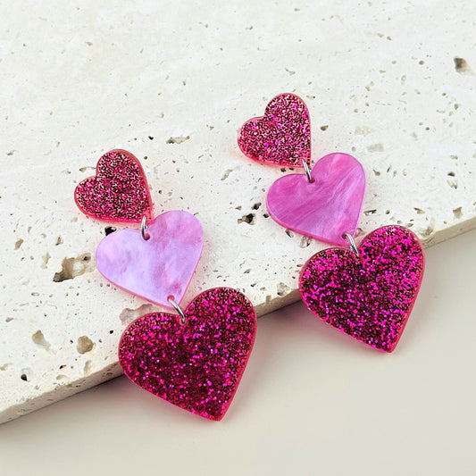 Acrylic Sparkling Pink Love Star Earrings MIC-ChiC020